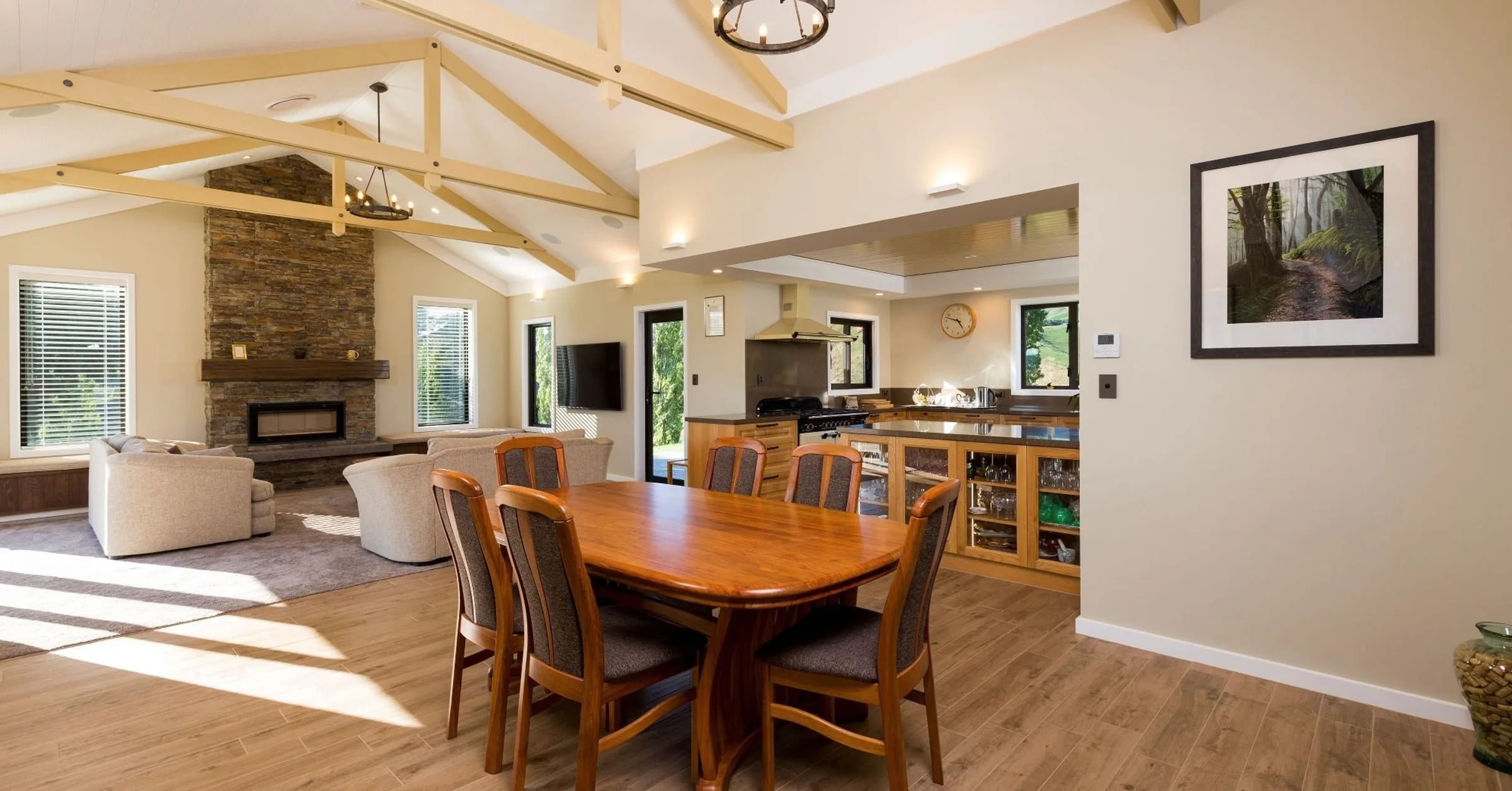 Bright Queenstown living and dining interior finished by Fine Finishes